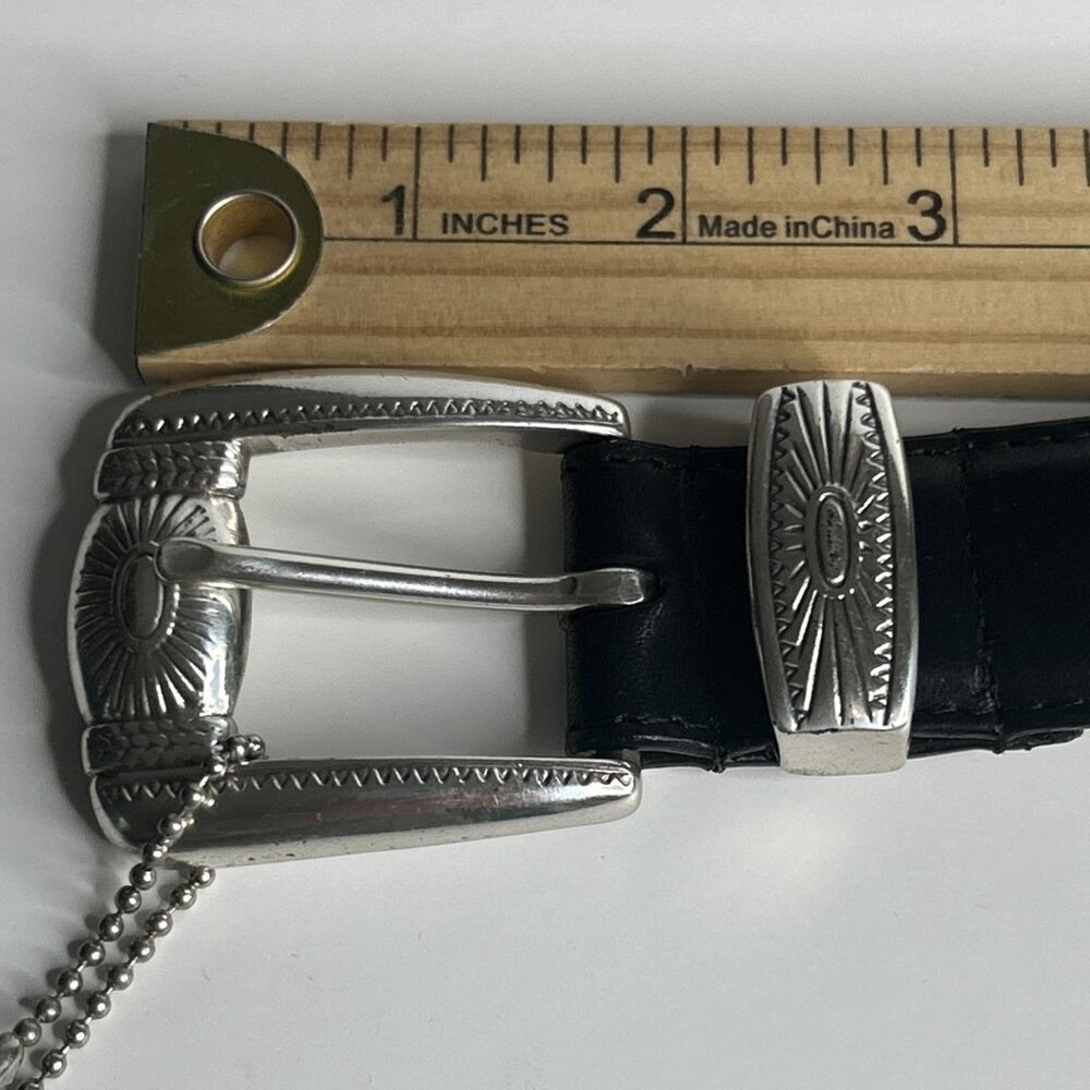 Woolrich Belt Womens Small Black Leather Braided Western Silvertone Hardware 1" - Picture 5 of 10